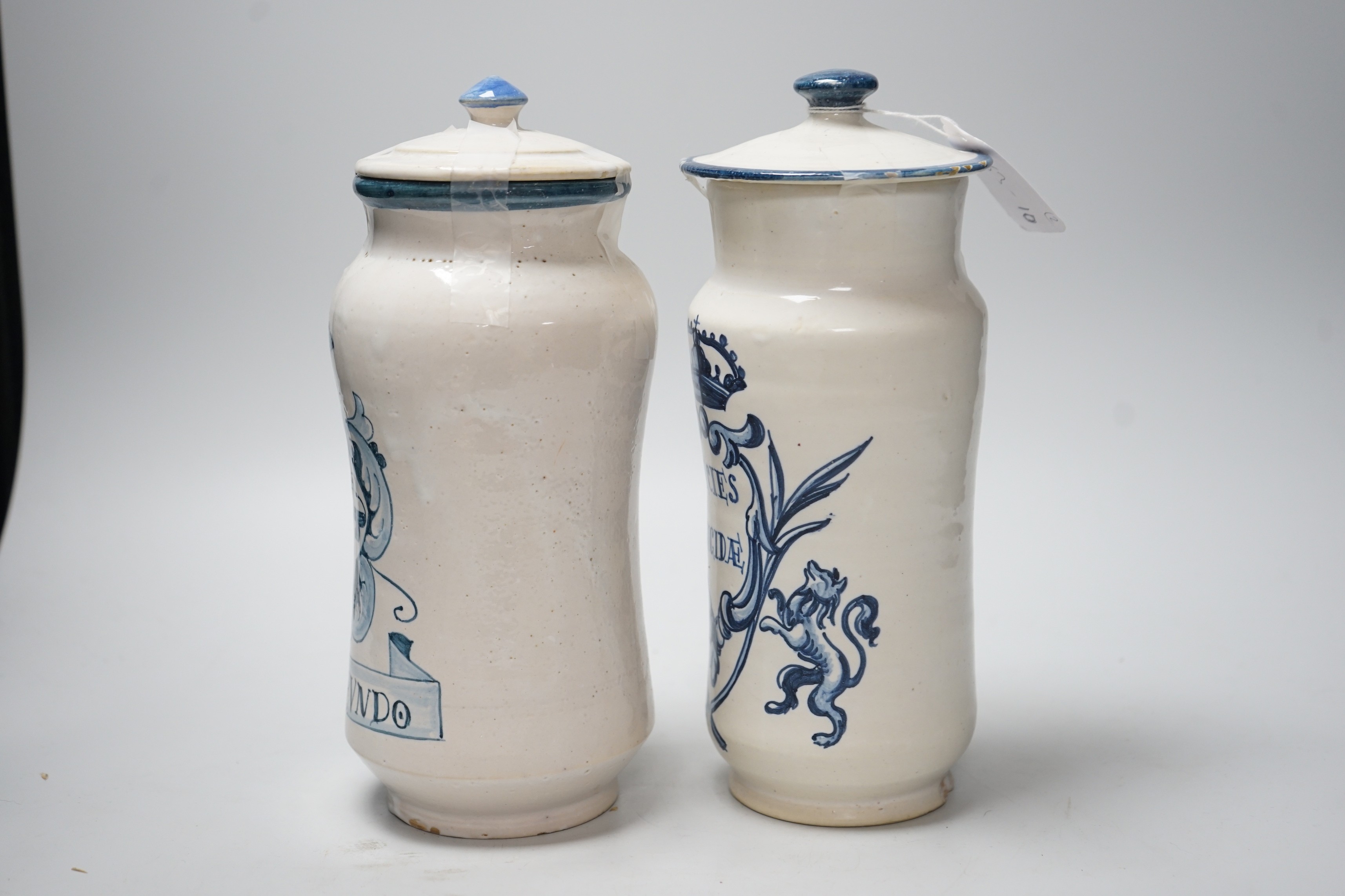 Two Spanish tin-glazed albarello